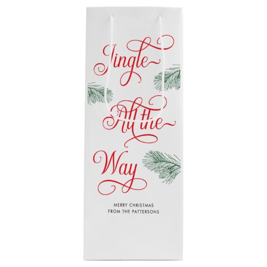 Sac Cadeau Pour Bouteille Élégante verdure Calligraphie rouge Noël (Devant)