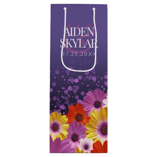 Sac Cadeau Pour Bouteille Élégantes marguerites avec Mariage à Parties scint (Devant)