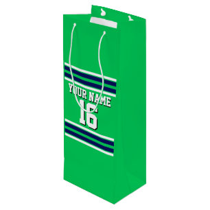 Sac Cadeau Pour Bouteille Emerald Green avec Navy White Stripes Team Jersey