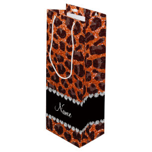 Sac Cadeau Pour Bouteille Empreinte de léopard de parties scintillant orange