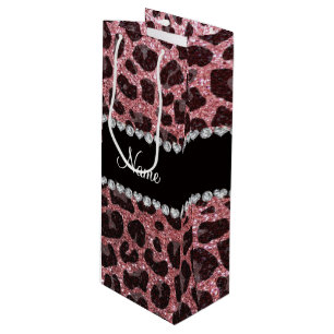 Sac Cadeau Pour Bouteille Empreinte de léopard de parties scintillant rose p