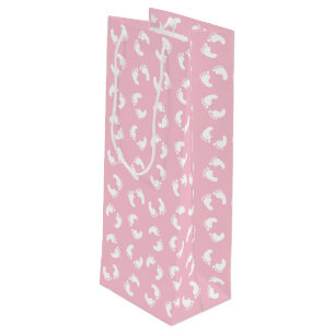 Sac Cadeau Pour Bouteille Empreintes Bébé, Pied Bébé, Marches, Fille Rose