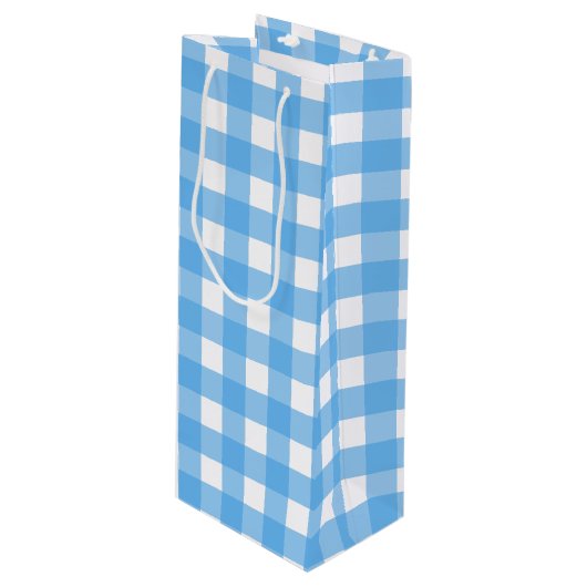 Sac Cadeau Pour Bouteille En vichy bleu ciel (Devant Angle)