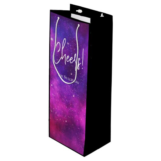 Sac Cadeau Pour Bouteille Espace rose & violet & Étoiles Vin Faux Galaxy (Devant Angle)