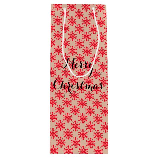 Sac Cadeau Pour Bouteille Étoiles pointillées rouges sur taupe (Devant)