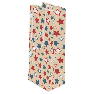 Sac Cadeau Pour Bouteille Etoiles rouges et bleues, 4 juillet, Arrière - pla