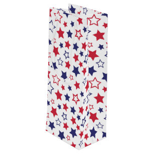 Sac Cadeau Pour Bouteille Etoiles rouges et bleues, 4 juillet, Arrière - pla