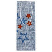 Sac Cadeau Pour Bouteille Étoiles sur Denim (Devant)