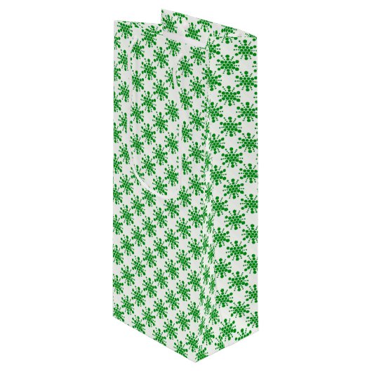 Sac Cadeau Pour Bouteille Étoiles vertes pointillées sur blanc (Devant Angle)