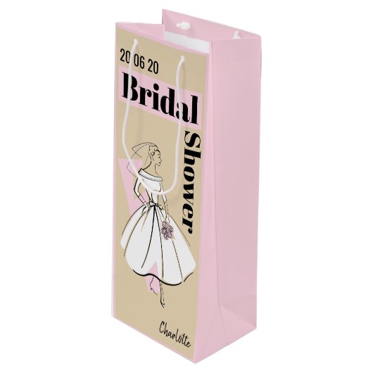 Sac Cadeau Pour Bouteille Fashion Bride Neutral Fête des mariées vin rose (Devant Angle)