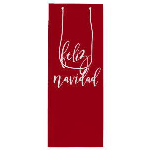 Sac Cadeau Pour Bouteille Feliz Navidad Noël rouge et blanc