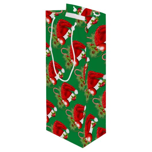 Sac Cadeau Pour Bouteille Festif de Noël de Santa Hat Vert (Dos Angle)