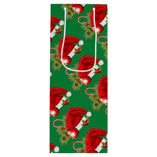 Sac Cadeau Pour Bouteille Festif de Noël de Santa Hat Vert (Devant)