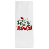 Sac Cadeau Pour Bouteille Festive Rouge et Vert Feliz Navidad (Dos)