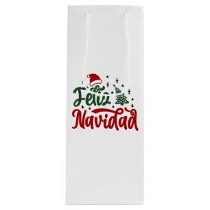 Sac Cadeau Pour Bouteille Festive Rouge et Vert Feliz Navidad