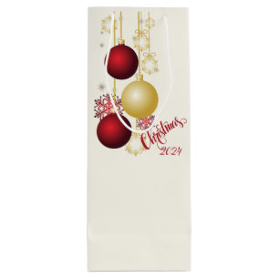 Sac Cadeau Pour Bouteille Fête de Noël blanche, or et rouge