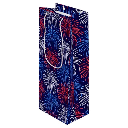 Sac Cadeau Pour Bouteille Feu d'artifice patriotique (Devant Angle)