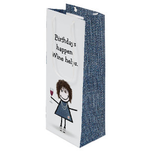Sac Cadeau Pour Bouteille Figure Anniversaire fille avec verre à vin