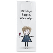 Sac Cadeau Pour Bouteille Figure Anniversaire fille avec verre à vin (Devant)