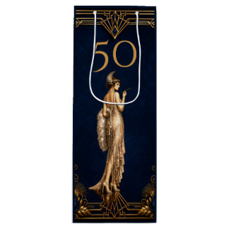 Sac Cadeau Pour Bouteille Fille flapper Art Déco 50ème bleu or Gatsby vin