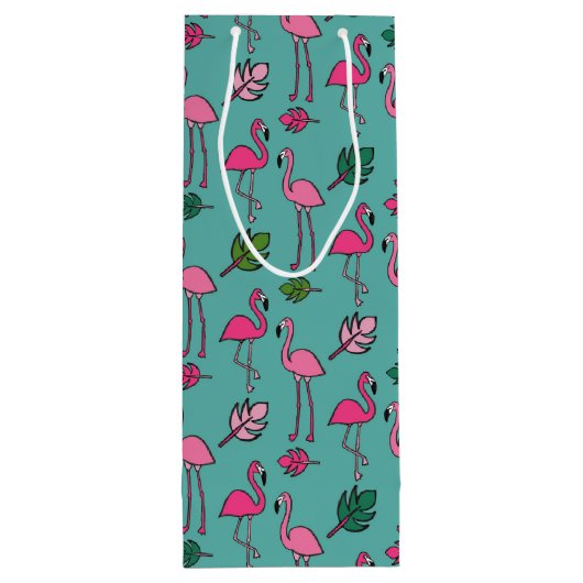 Sac Cadeau Pour Bouteille Flamant rose en bleu (Dos)