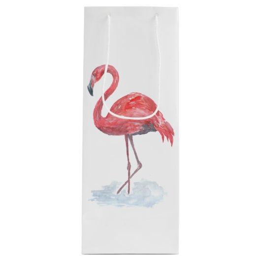 Sac Cadeau Pour Bouteille Flamant rose rose, aquarelle. (Devant)