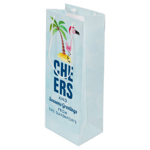 Sac Cadeau Pour Bouteille Flamant rose rose Joyeuses Fêtes à Santa Hat