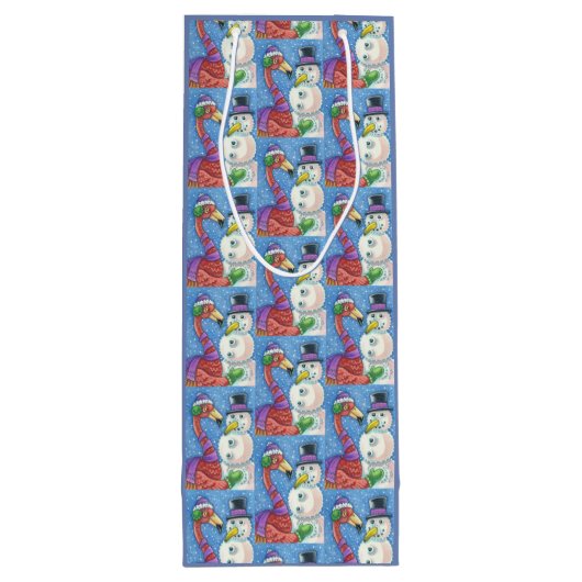 Sac Cadeau Pour Bouteille Flamant rose ROSE SNOWMAN CHRISTMAS CADEAU - VIN (Dos)