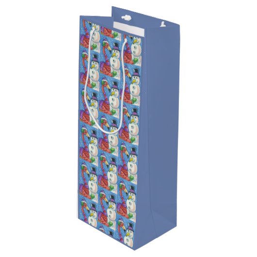 Sac Cadeau Pour Bouteille Flamant rose ROSE SNOWMAN CHRISTMAS CADEAU - VIN (Devant Angle)