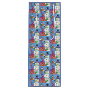 Sac Cadeau Pour Bouteille Flamant rose ROSE SNOWMAN CHRISTMAS CADEAU - VIN