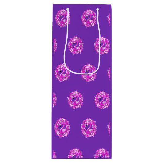 Sac Cadeau Pour Bouteille Flamant rose rose violet île tropicale (Devant)