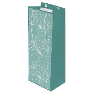 Sac Cadeau Pour Bouteille Flamants roses blancs de style scandinave sur Turq