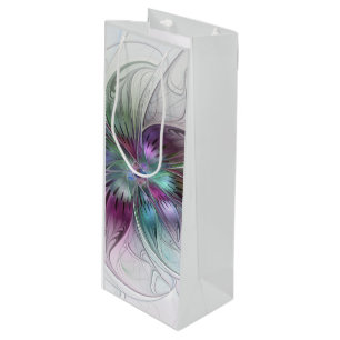 Sac Cadeau Pour Bouteille Fleur Abstraite colorée Art moderne floral fractal