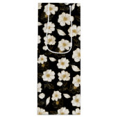 Sac Cadeau Pour Bouteille Fleurs blanches et or sur noir (Devant)