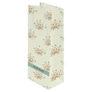 Sac Cadeau Pour Bouteille Fleurs bleues et rouges, Bleu, Votre Nom