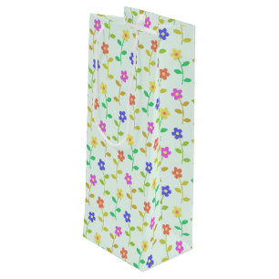 Sac Cadeau Pour Bouteille Fleurs colorées, Motif Floral, Verdure, Boho