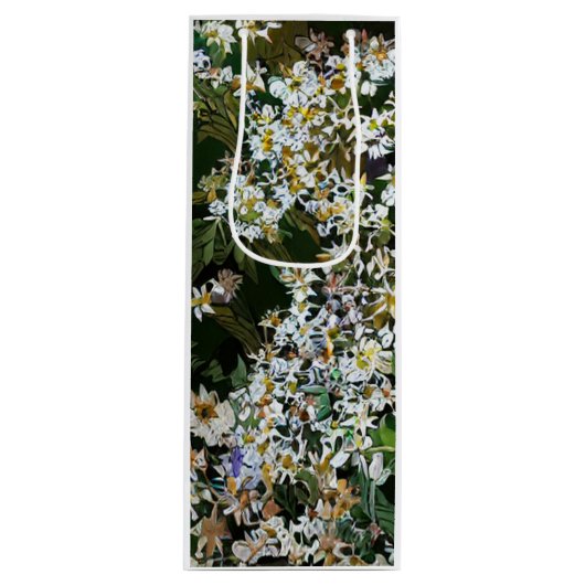 SAC CADEAU POUR BOUTEILLE FLEURS D'ASTER (Devant)