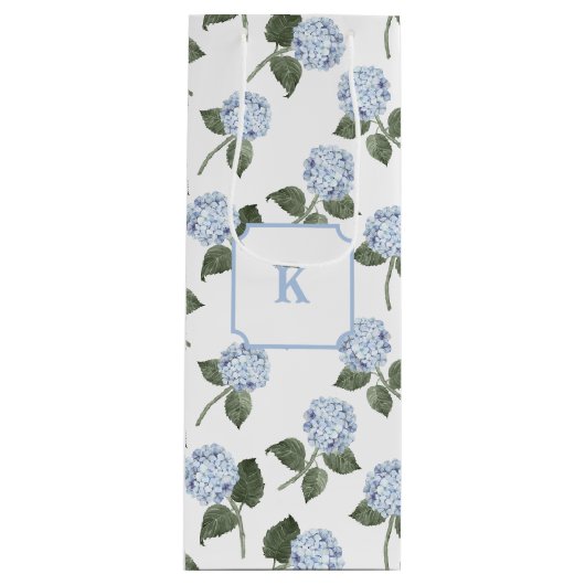 Sac Cadeau Pour Bouteille Fleurs d'Hydrangea Bleues (Devant)