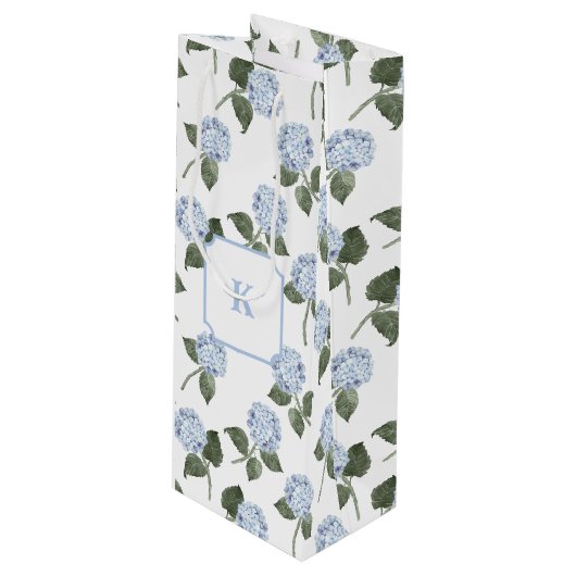 Sac Cadeau Pour Bouteille Fleurs d'Hydrangée Bleue (Devant Angle)