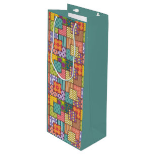 Sac Cadeau Pour Bouteille Fleurs Motifs Patchwork Polka Dot Stripe