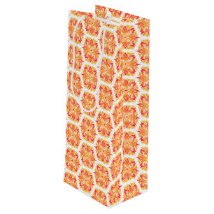 Sac Cadeau Pour Bouteille Fleurs Oranges, Motif De Fleurs, Motif Floral