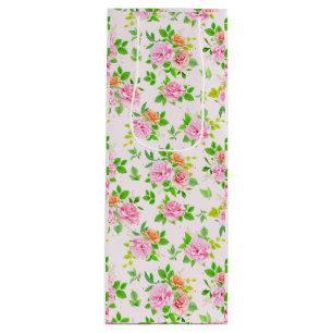 Sac Cadeau Pour Bouteille Fleurs Roses florales avec Motif Feuille vert-2365