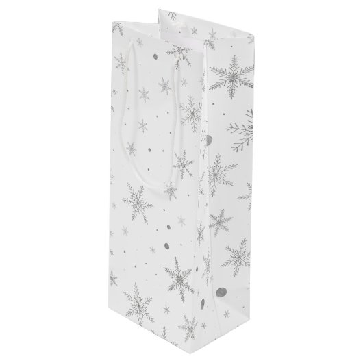 Sac Cadeau Pour Bouteille Flocon de neige de scintillement - gris et Blanc (Devant Angle)