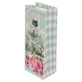 Sac Cadeau Pour Bouteille Floral rayé bleu d'Alice (Devant Angle)