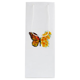 Sac Cadeau Pour Bouteille Flower Butterfly with Yellow California Poppy