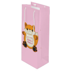 Sac Cadeau Pour Bouteille Fox Baby shower rose