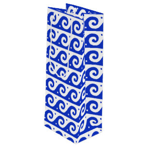 Sac Cadeau Pour Bouteille Fret grec, Motif d'onde méditerranéen, Bleu
