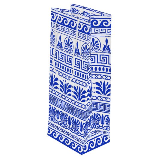 Sac Cadeau Pour Bouteille Fret grec, Motif méditerranéen, Bleu (Dos Angle)