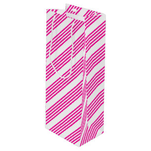 Sac Cadeau Pour Bouteille Fuchsia et blanc cinq bandes motif