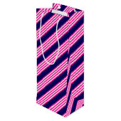 Sac Cadeau Pour Bouteille Fuchsia et blanc cinq bandes motif avec bleu (Dos Angle)